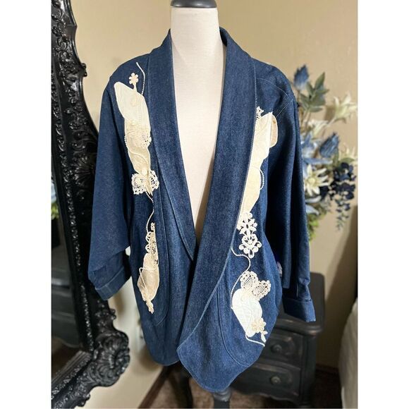Vintage Pat Hardison Original Appliquéd Denim Jacket Size M - Picture 1 of 5